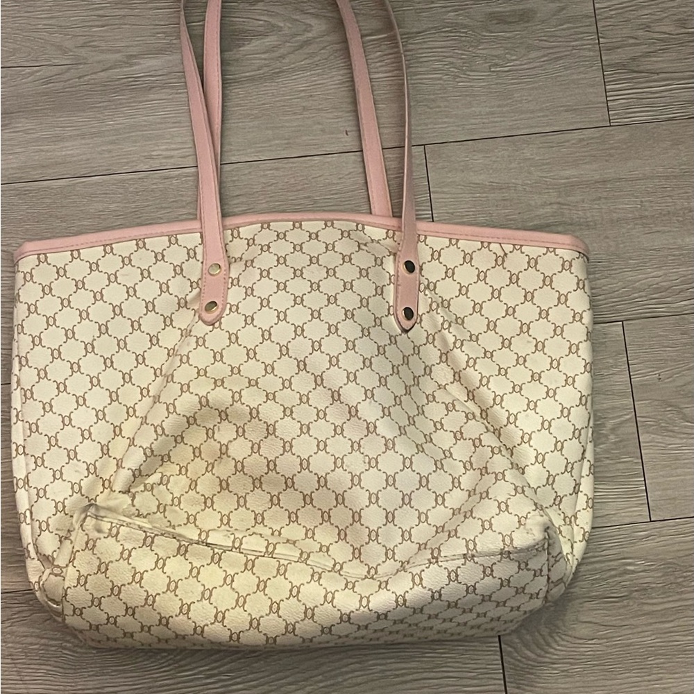 SHEIN Cream and Pink Patterned Tote Bag